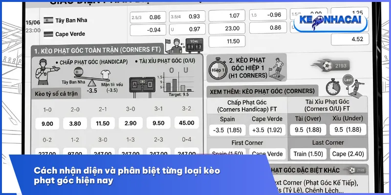 Kèo phạt góc đa dạng từ kèo chấp, tài xỉu đến kèo rung giúp người chơi có thêm nhiều lựa chọn hấp dẫn khi theo dõi trận đấu